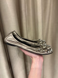 Alexander McQueen Metallic  Embellished Crystal & Stud Ballet Flats