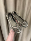 Alexander McQueen Metallic  Embellished Crystal & Stud Ballet Flats
