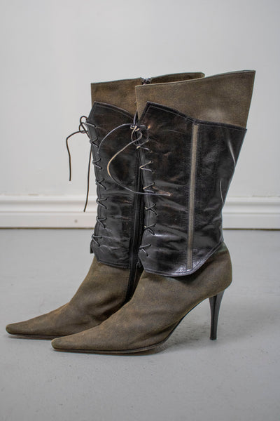 Ferragamo Corset Laced Heel Boots